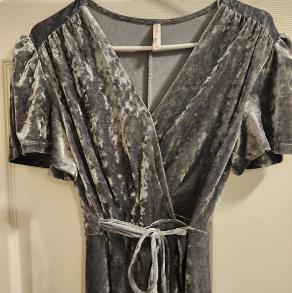 Dresses | Small Long Wrap Dress In Velvet Gray With String | Poshmark